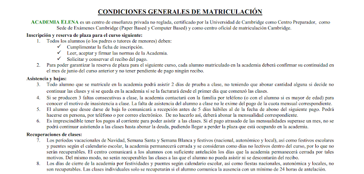 Condiciones generales de matriculación -1