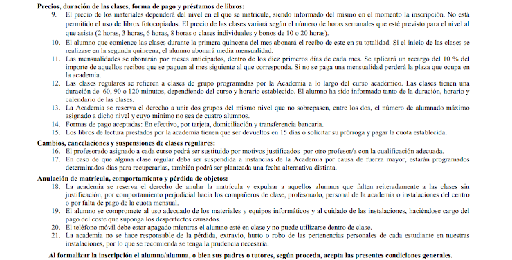 Condiciones generales de matriculación - 2